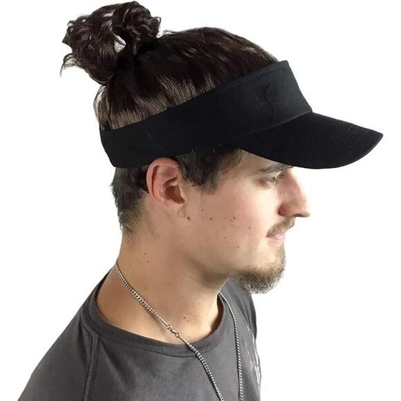 Billy Bob Man Bun Visor Costume Brown Hair Wig Hat Messy Disguise Funny Novelty - Picture 2 of 3